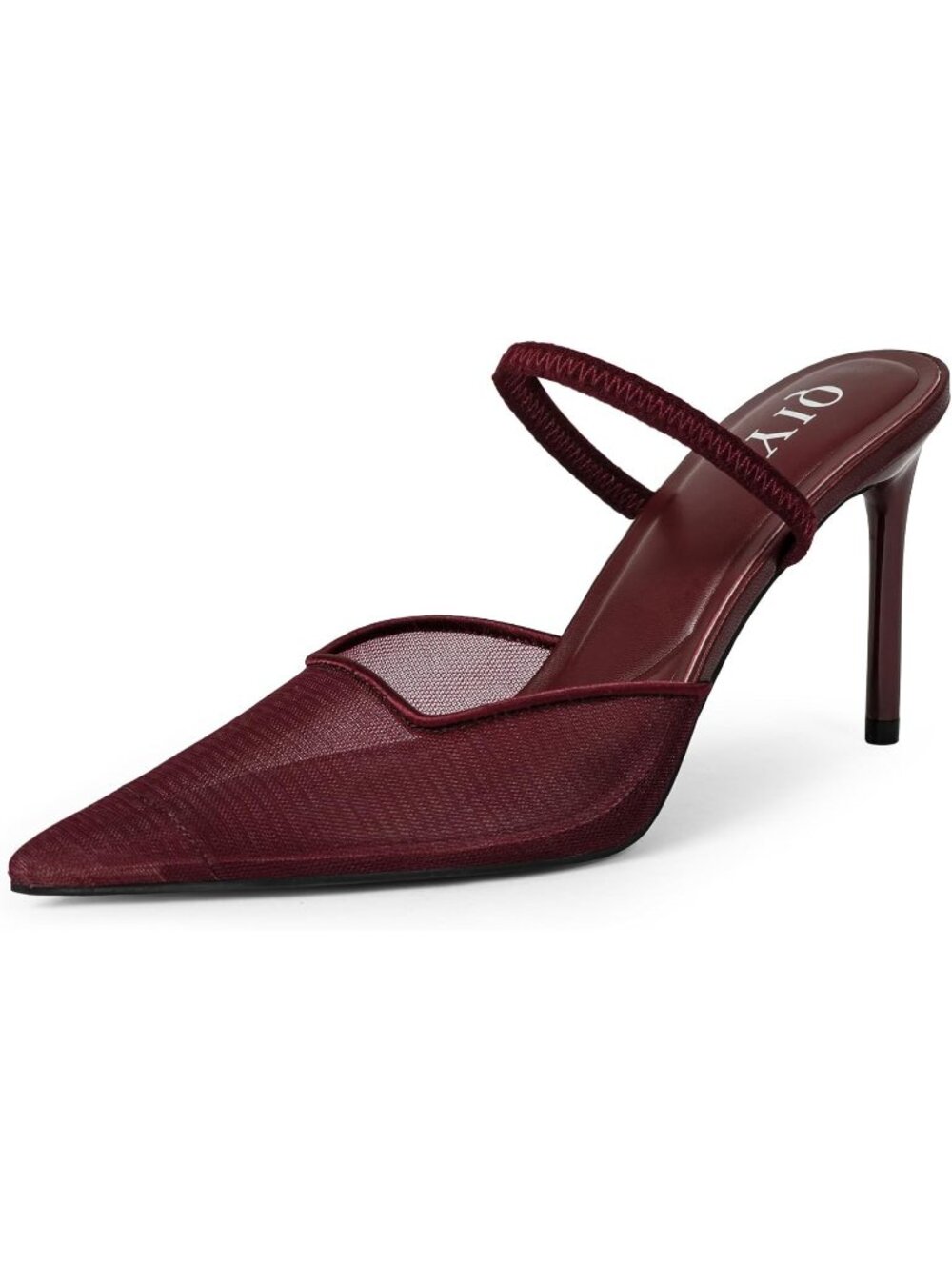 Women's Burgundy Pointed Toe Slingback Stiletto Pumps Slip On Heeled Mules